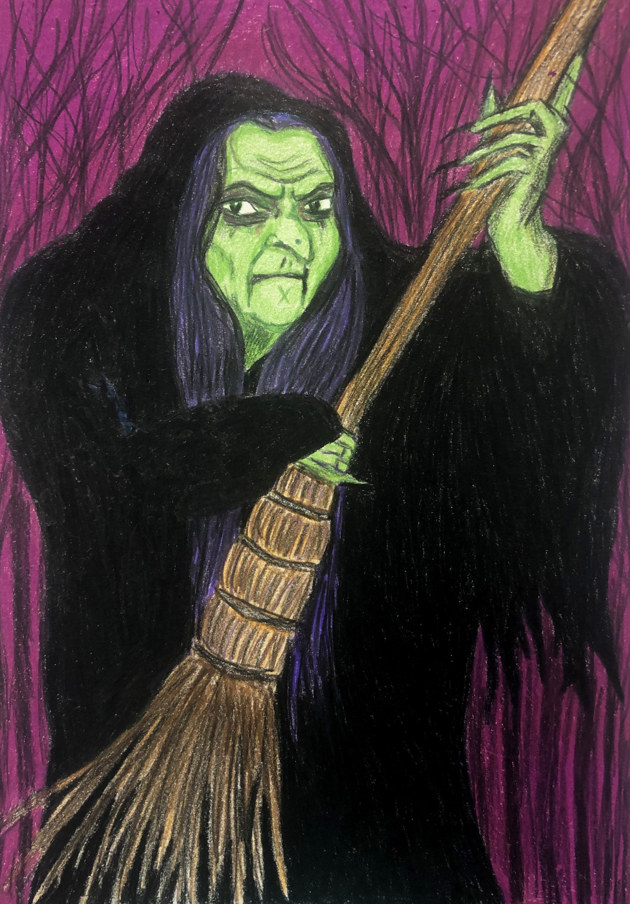 My witch entry for a DeviantArt Halloween BeWITCHed Contest. Colored pencils on paper. Drawing reference is shyanimal via Sktchy.