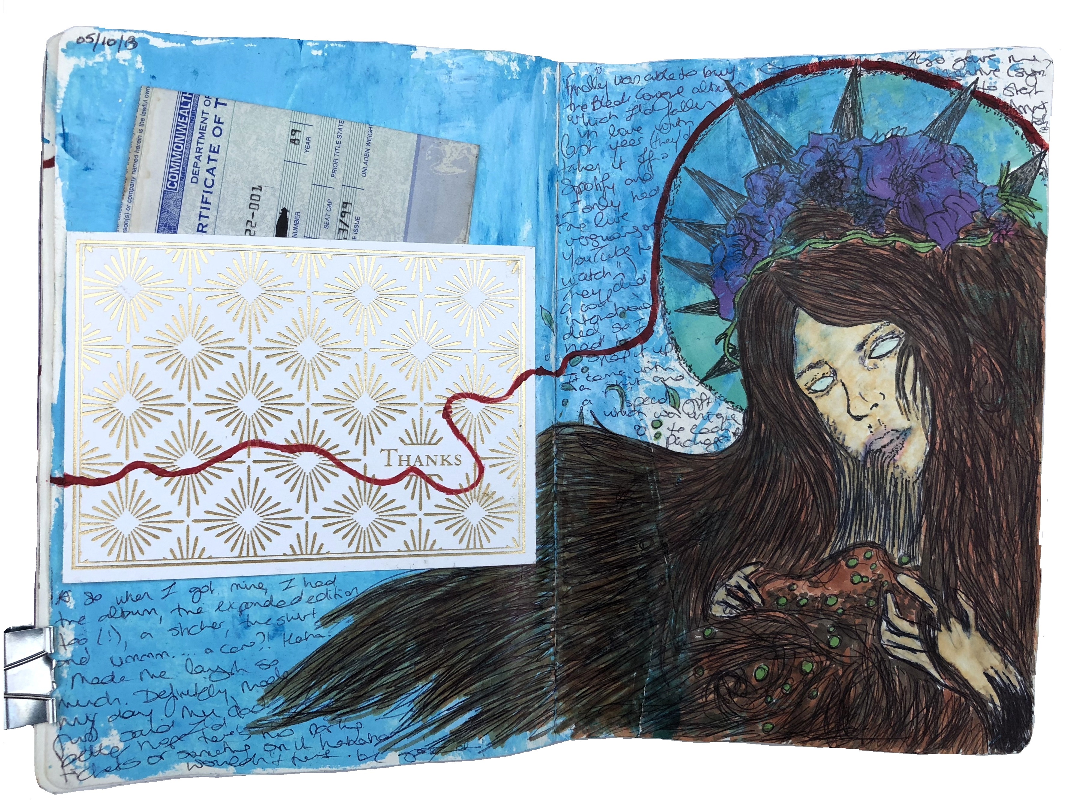 A mixed media art journal illustration of the cover of Black Cowgirl's debut (and only) album. The band also sent me a thank you letter and a surprise gift of a car registration (if you can find it, it’s yours) haha.