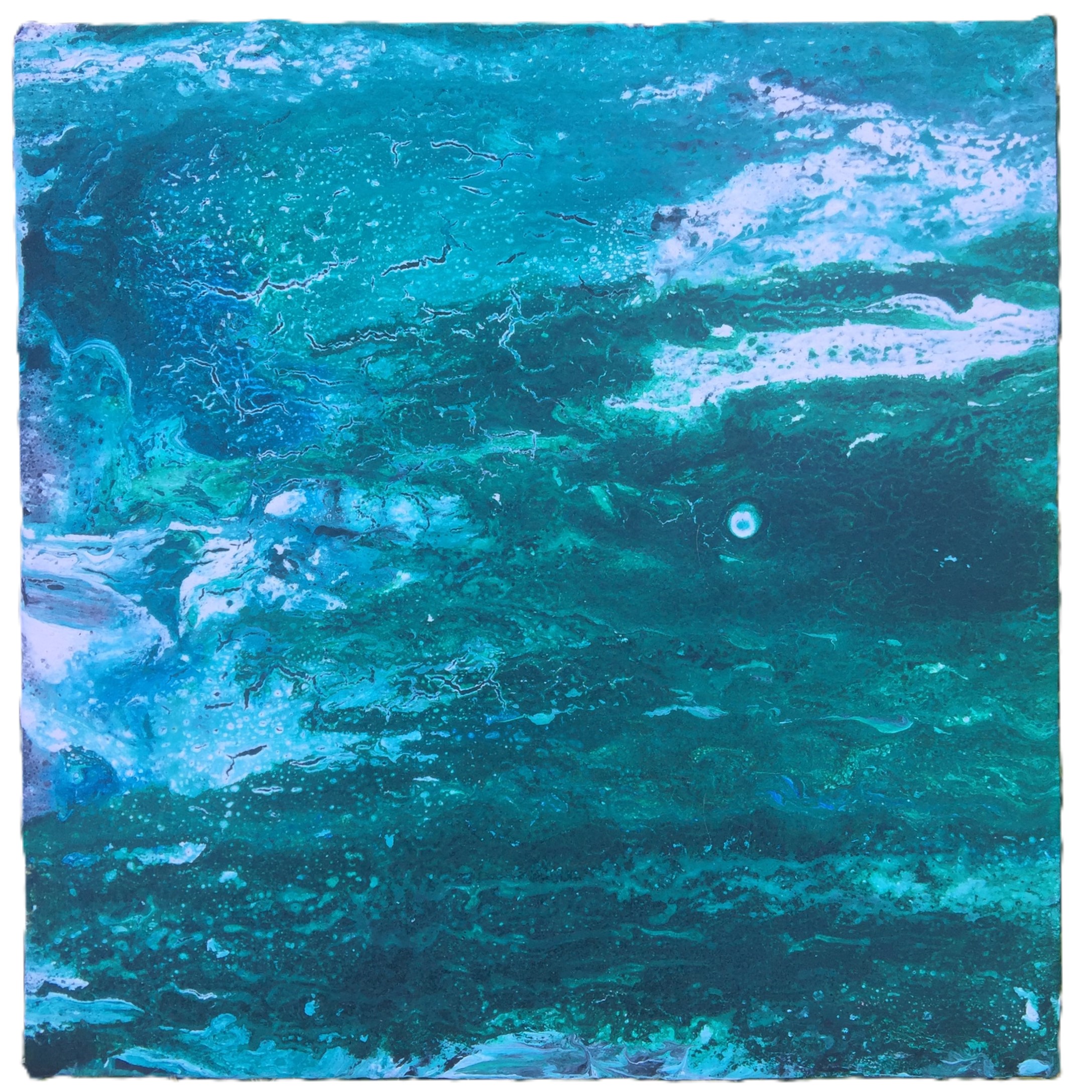 Day 154/365 of Year of Creative Habits. My first attempt at an acrylic pour (with all the wrong materials haha) on a small square canvas. A family member really liked it because it reminded him of the ocean which he missed while living in New York – I gifted it to him.