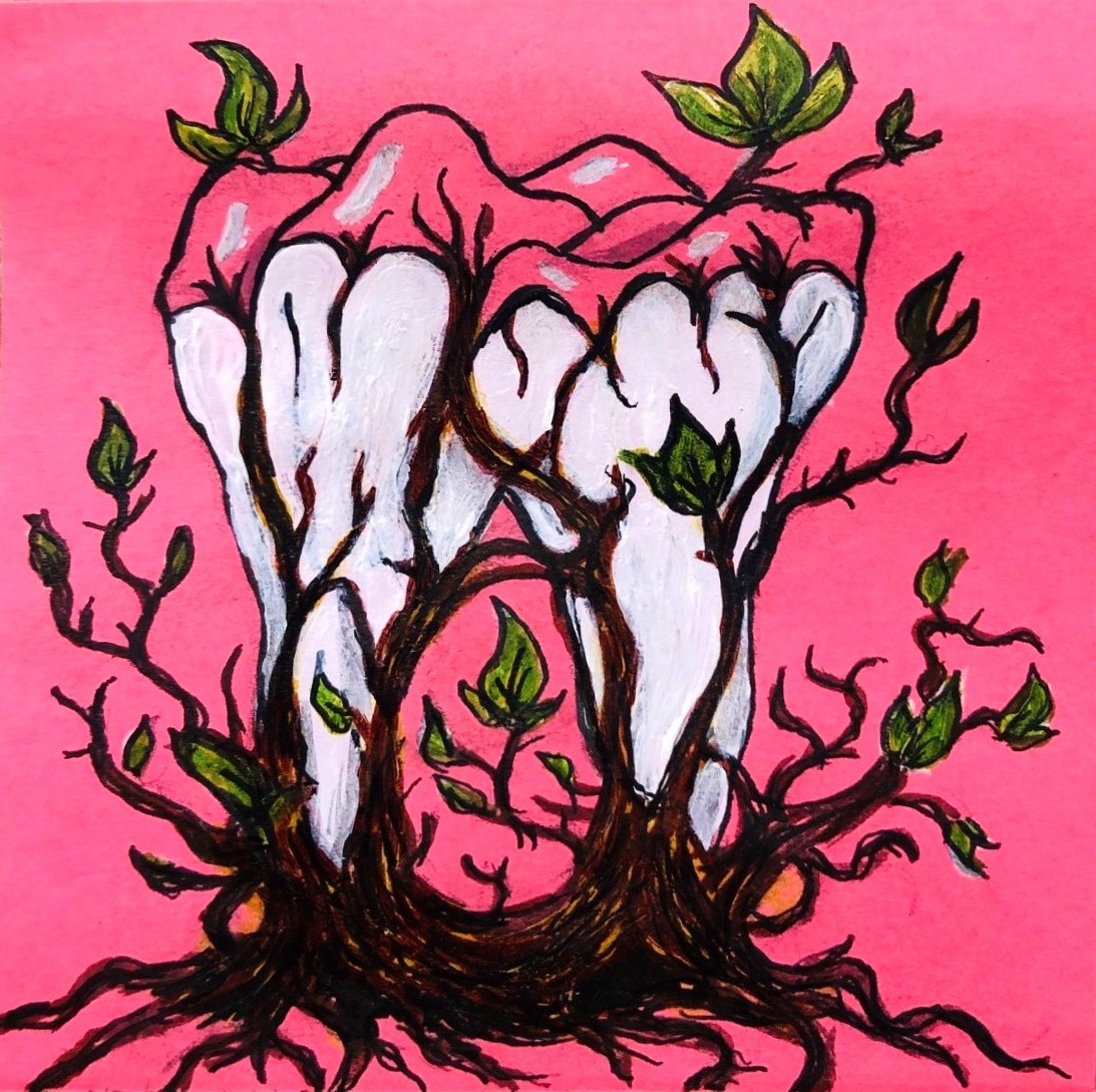 The Root of it All. An illustration of a tooth covered in roots and leaves on a post-it note.