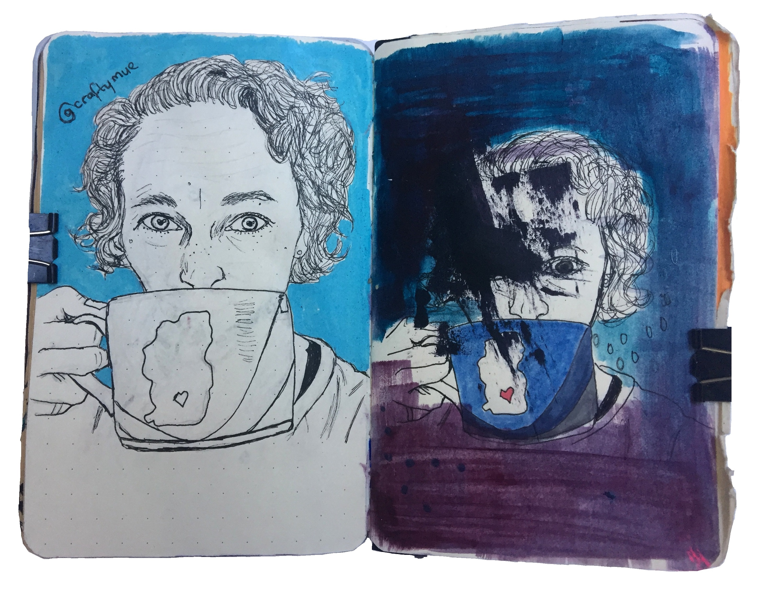 Day 153/365 of Year of Creative Habits. A mixed media art journal illustration of an Instagram follower (I messed the first one up and tried again!).