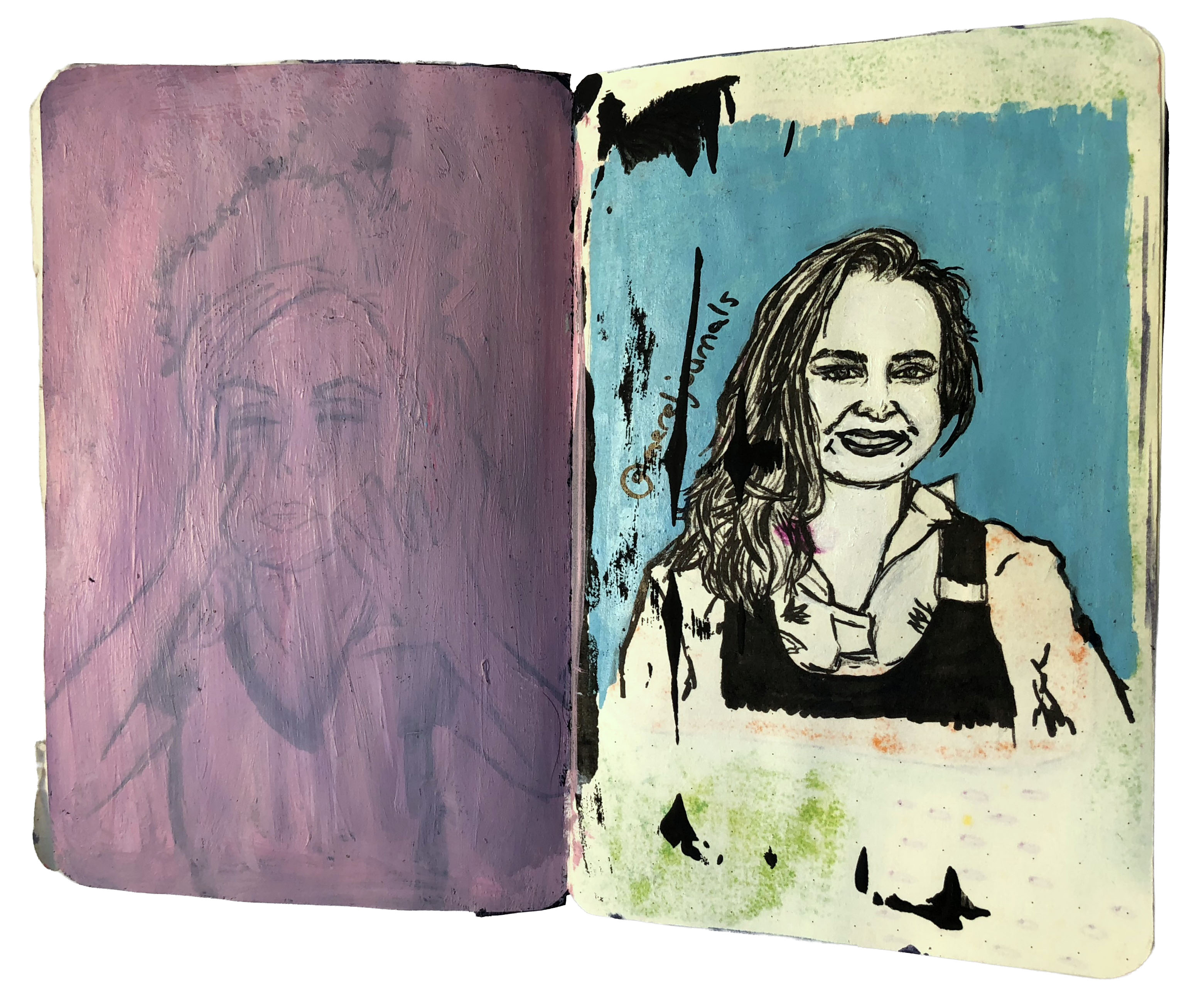 Art journal illustrated portraits of Instagram followers.