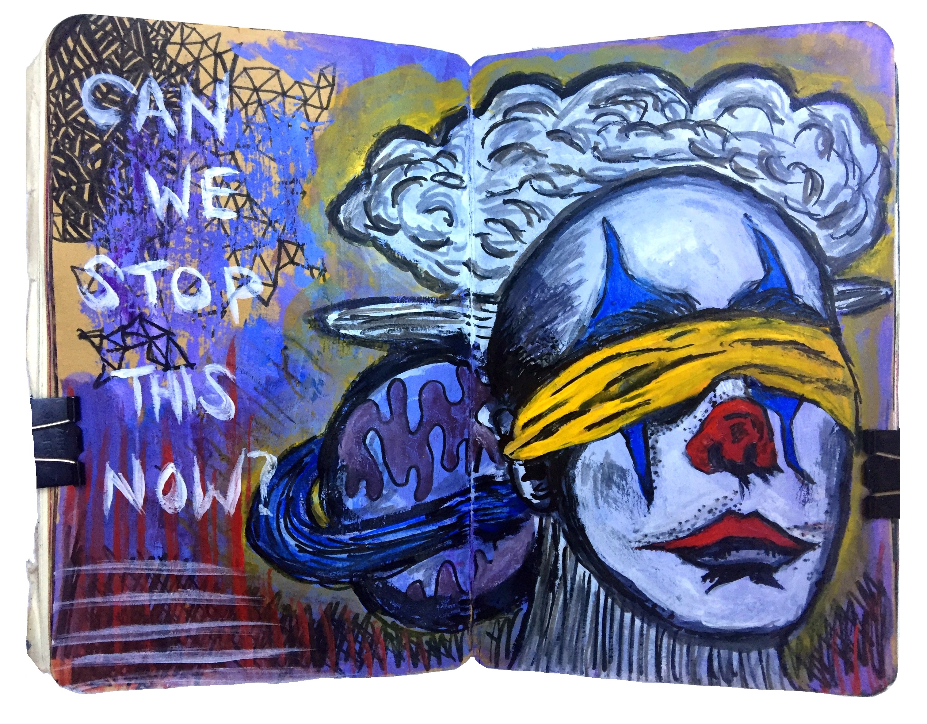 Day 258/365 of Year of Creative Habits. A mixed media art journal page I doodled on the bus after seeing an advert for American Horror Story at a bus stop.