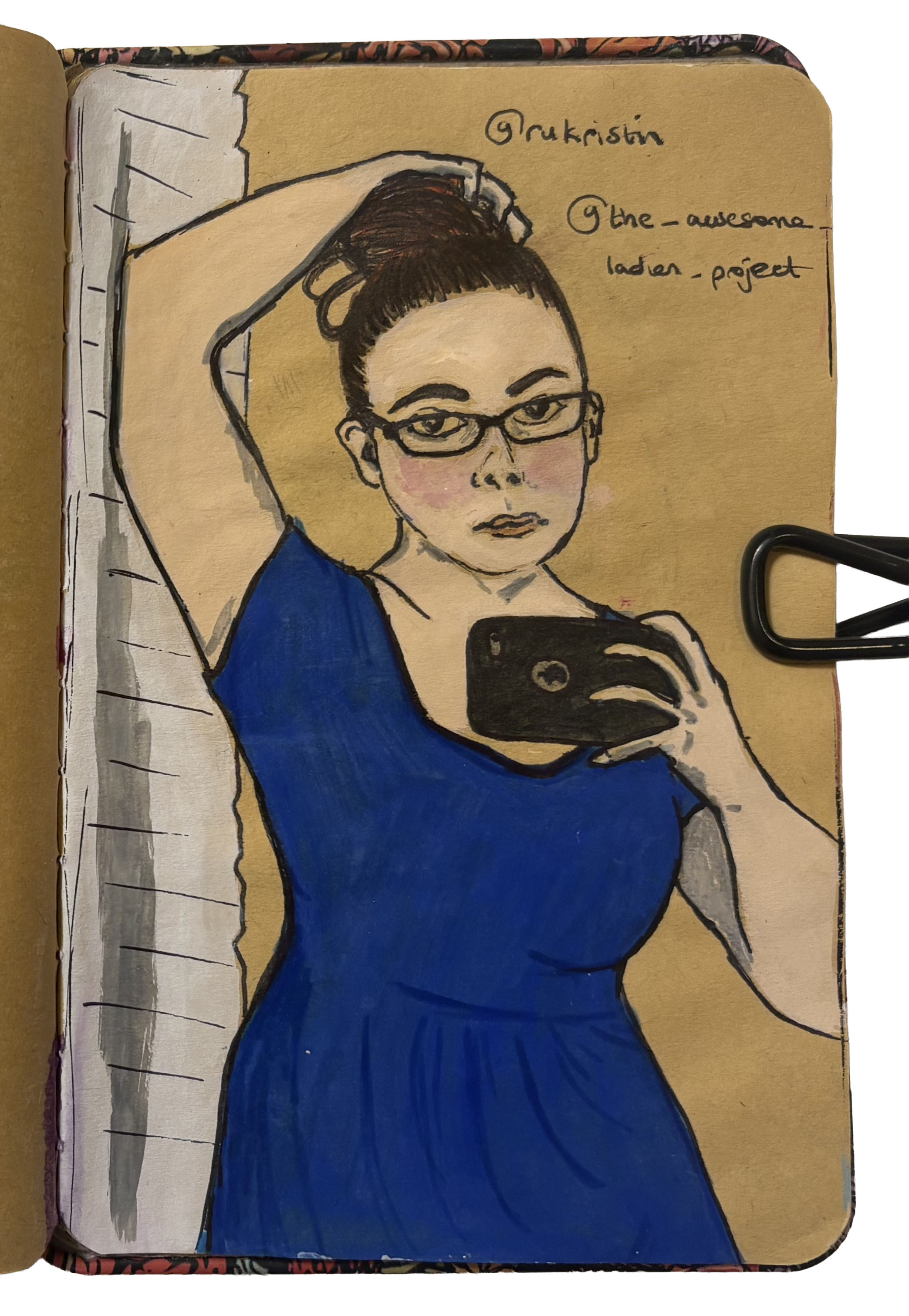 An art journal illustration of an Instagram follower.