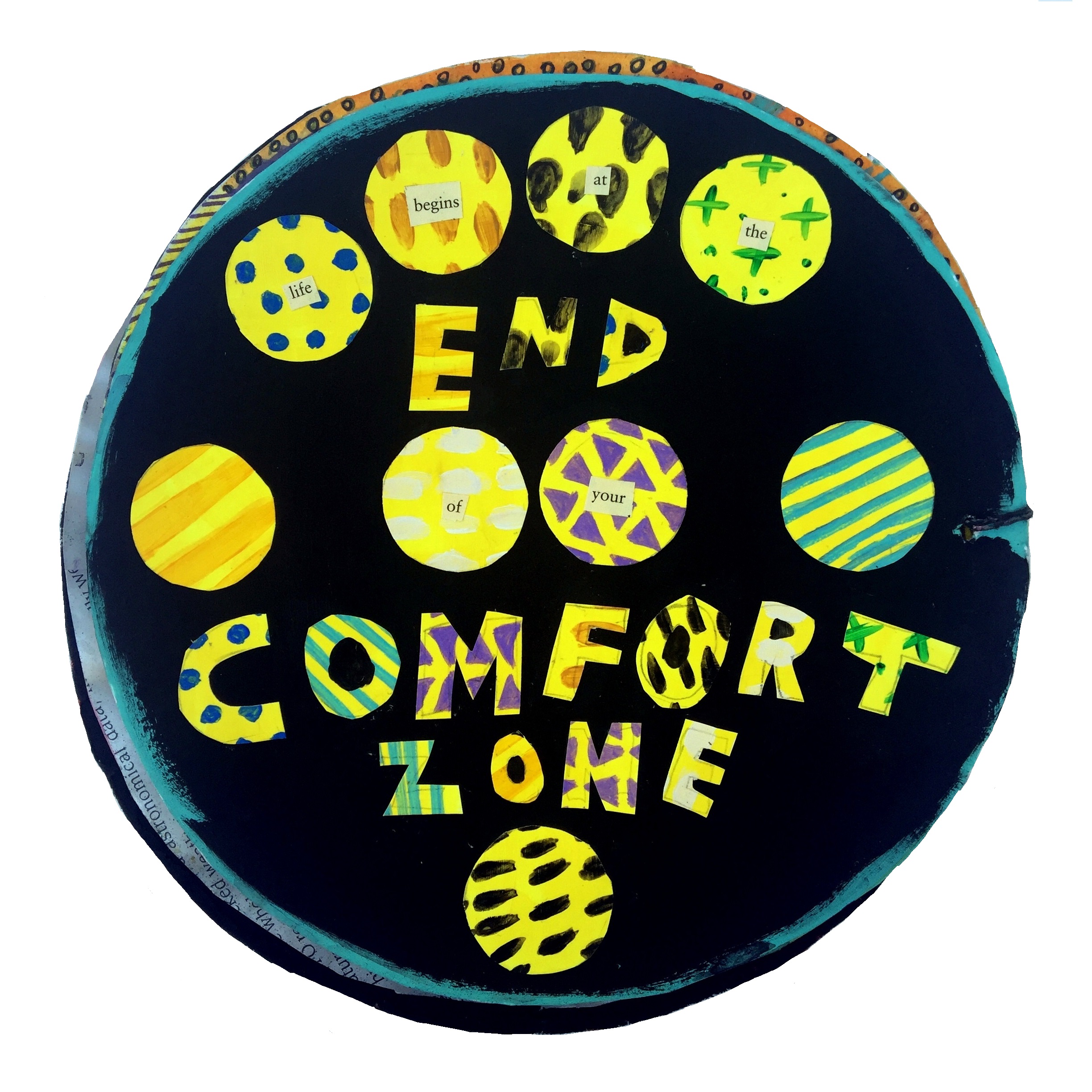 Day 172/365 of Year of Creative Habits. A mixed media art journal collage from a Get Messy tutorial. Yellow is my least favorite color, so it was definitely out of my comfort zone haha! Quote is by Neale Donald Walsch, I believe.