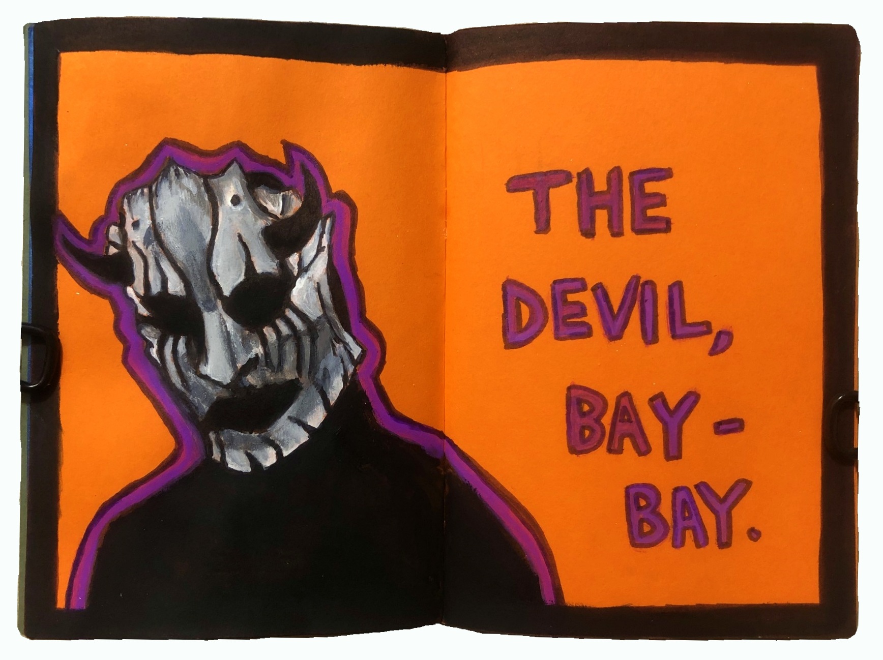 A mixed media art journal page with an illustration about the unveiling of The Devil in All Elite Wrestling - Adam Cole bay-bay!