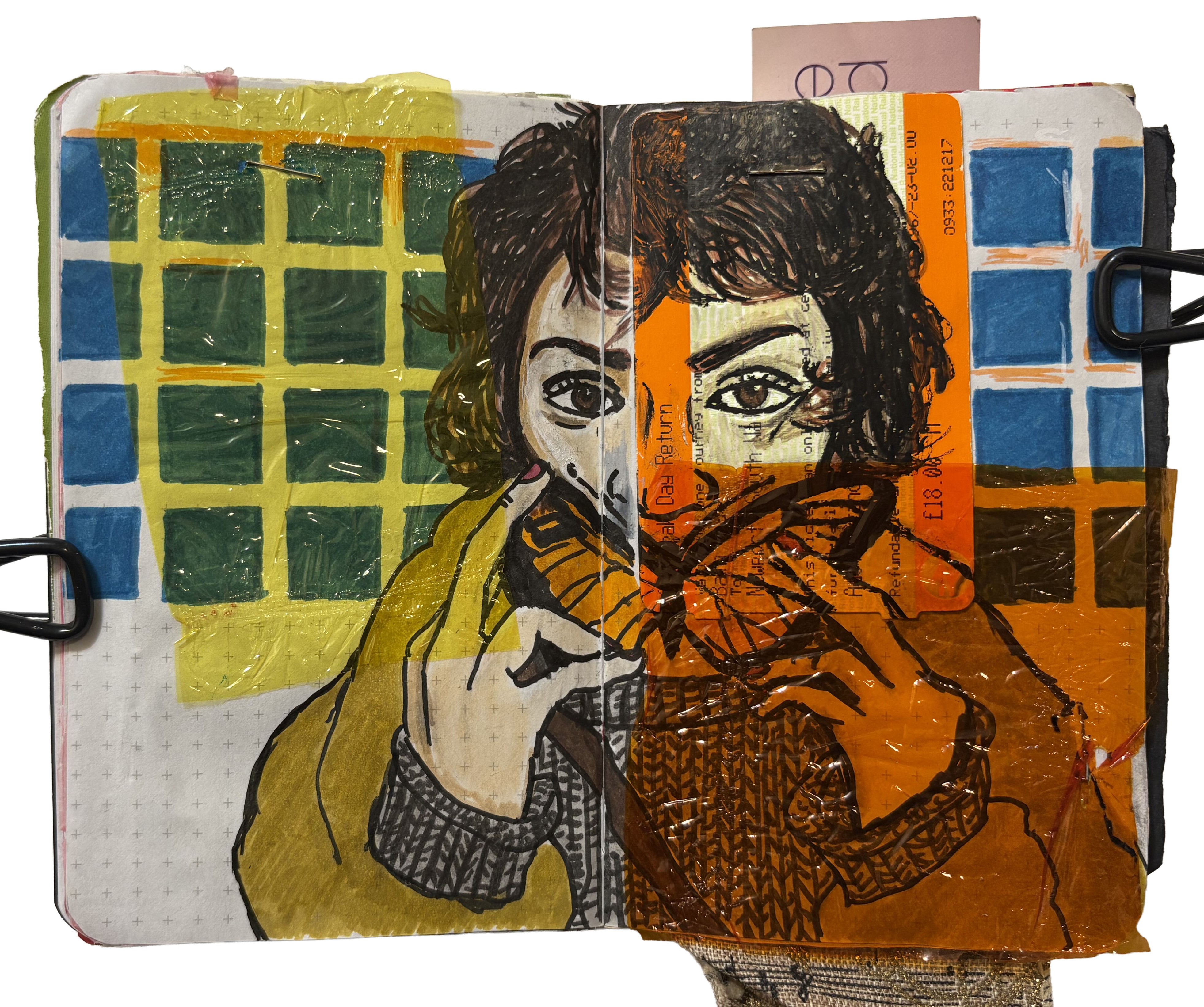 Day 357/365 of Year of Creative Habits. A mixed media art journal illustration of a woman holding a monarch butterfly to her mouth. This piece was featured in Brush Magazine, Issue 3 (2018).