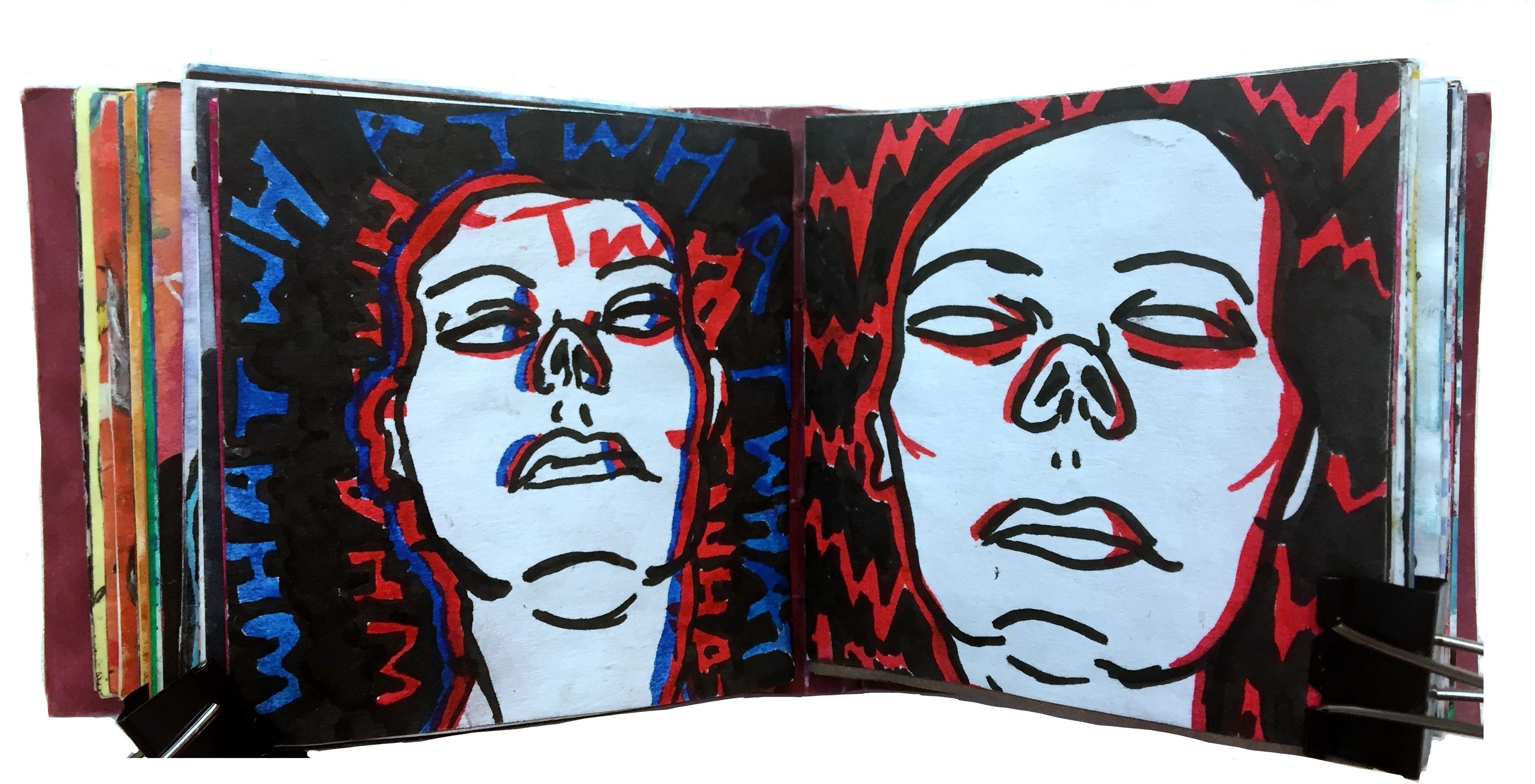 Day 46/365 of Year of Creative Habits. A mixed media post-it art journal illustration of myself when I was sick and how I felt I looked when feverish.