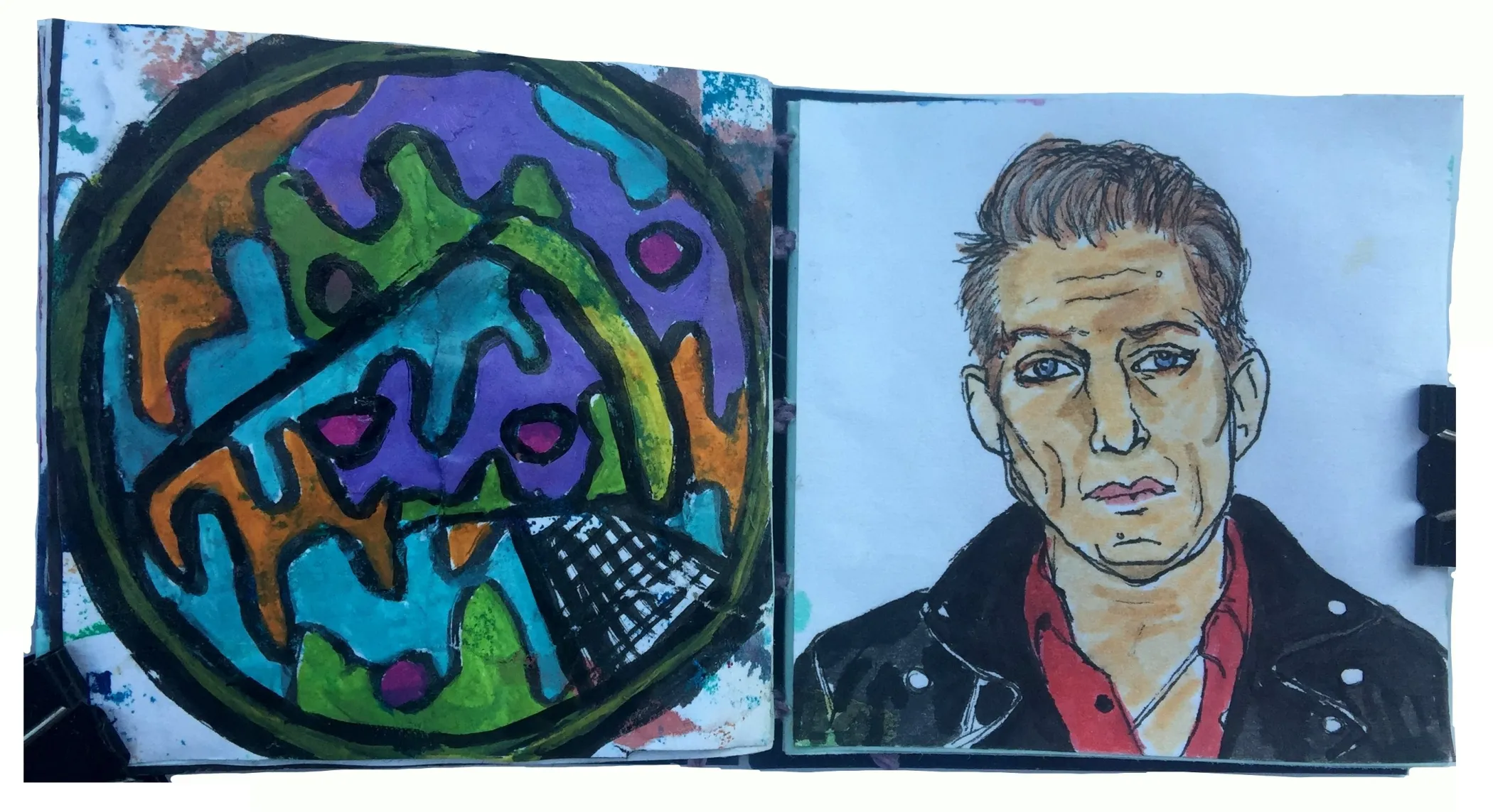 A mixed media art journal illustration of pizza and a terrible drawing of Josh Homme from Queens of the Stone Age. I think this was the day I quit the post-its for Year of Creative Habits!